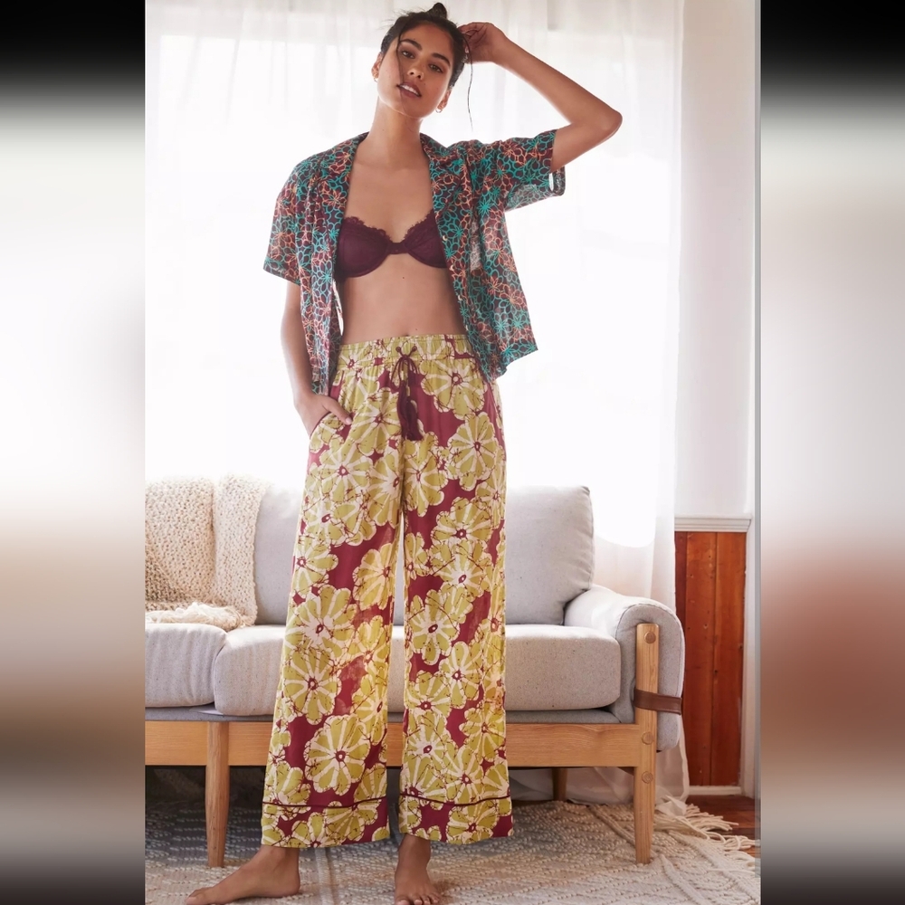 ANTHROPOLOGIE Summer Wide-Leg Boho Pants Resort Chic Floral Print XL